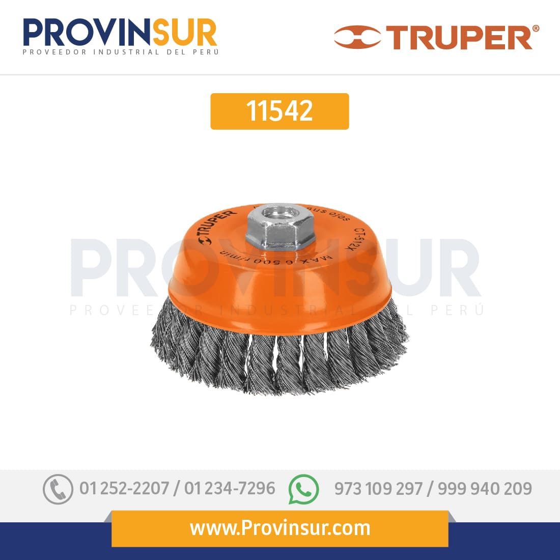 Carda de copa, alambre trenzado grueso, 5" para esmeril 11542 Truper