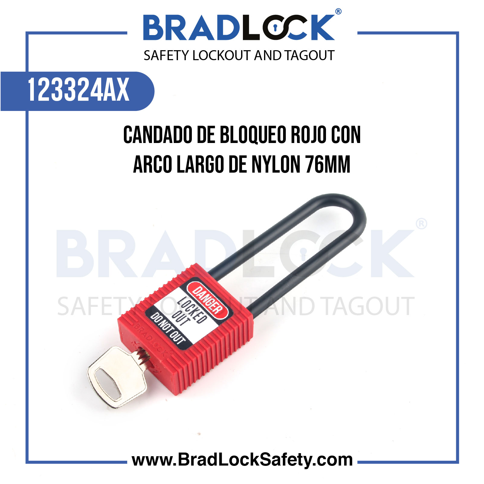 CANDADO DE BLOQUEO ROJO CON ARCO LARGO DE NYLON 3"