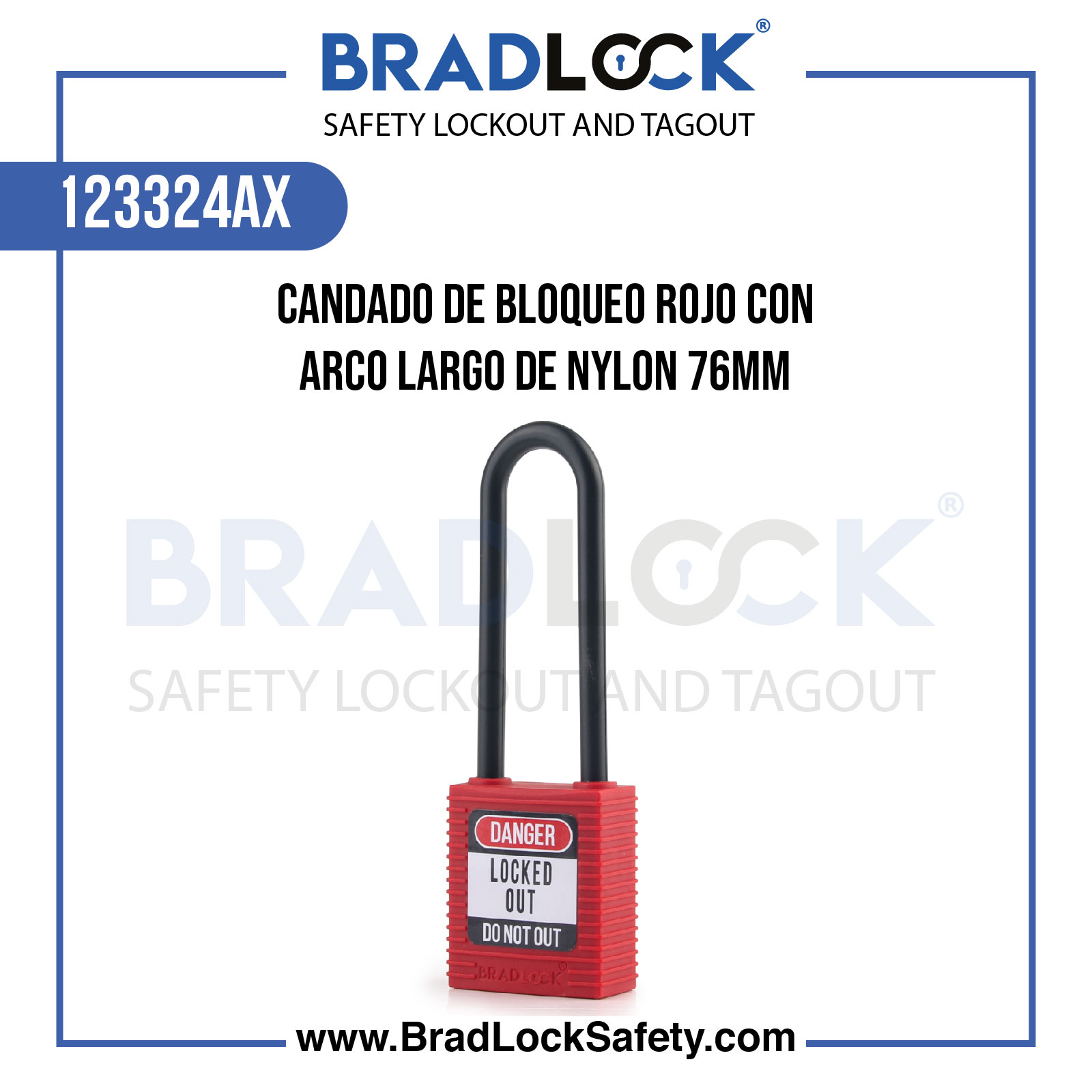 CANDADO DE BLOQUEO ROJO CON ARCO LARGO DE NYLON 3"