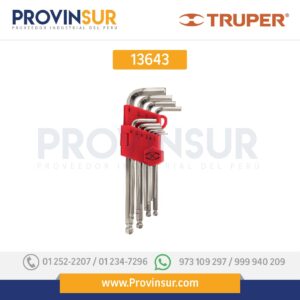 Juego 10 llaves allen largas std punta bola con organizador 13643 Truper
