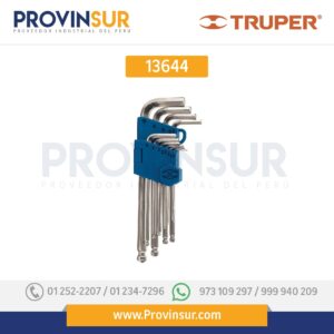 Juego de 10 llaves allen, punta bola, largas, milimétricas 13644 Truper