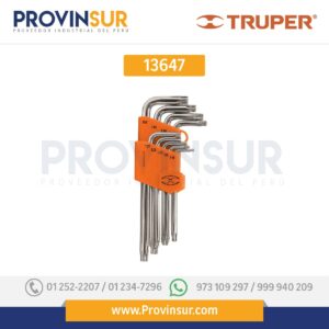 Juego de 9 llaves torx largas con organizador abatible 13647 Truper