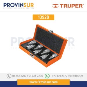Juego de 7 dados cuadro 1/2" punta torx, estuche metálico 13928 Truper