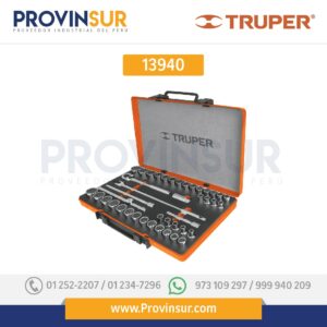 Juego de 42 herramientas cuadro 1/2" std y mm para mecánico 13940 Truper