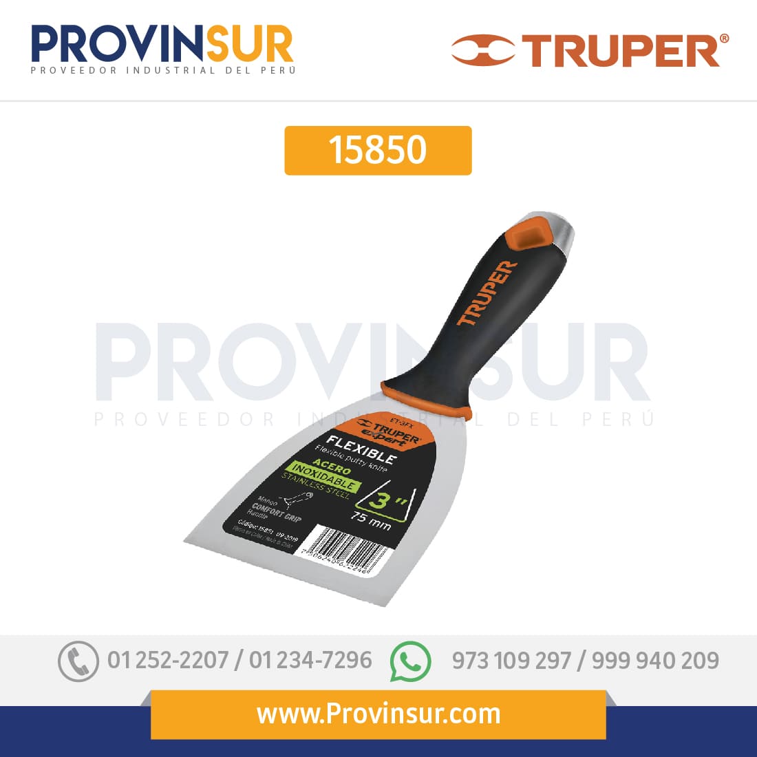 Espátula flexible 2", acero inoxidable, mango comfort grip 15850 Truper