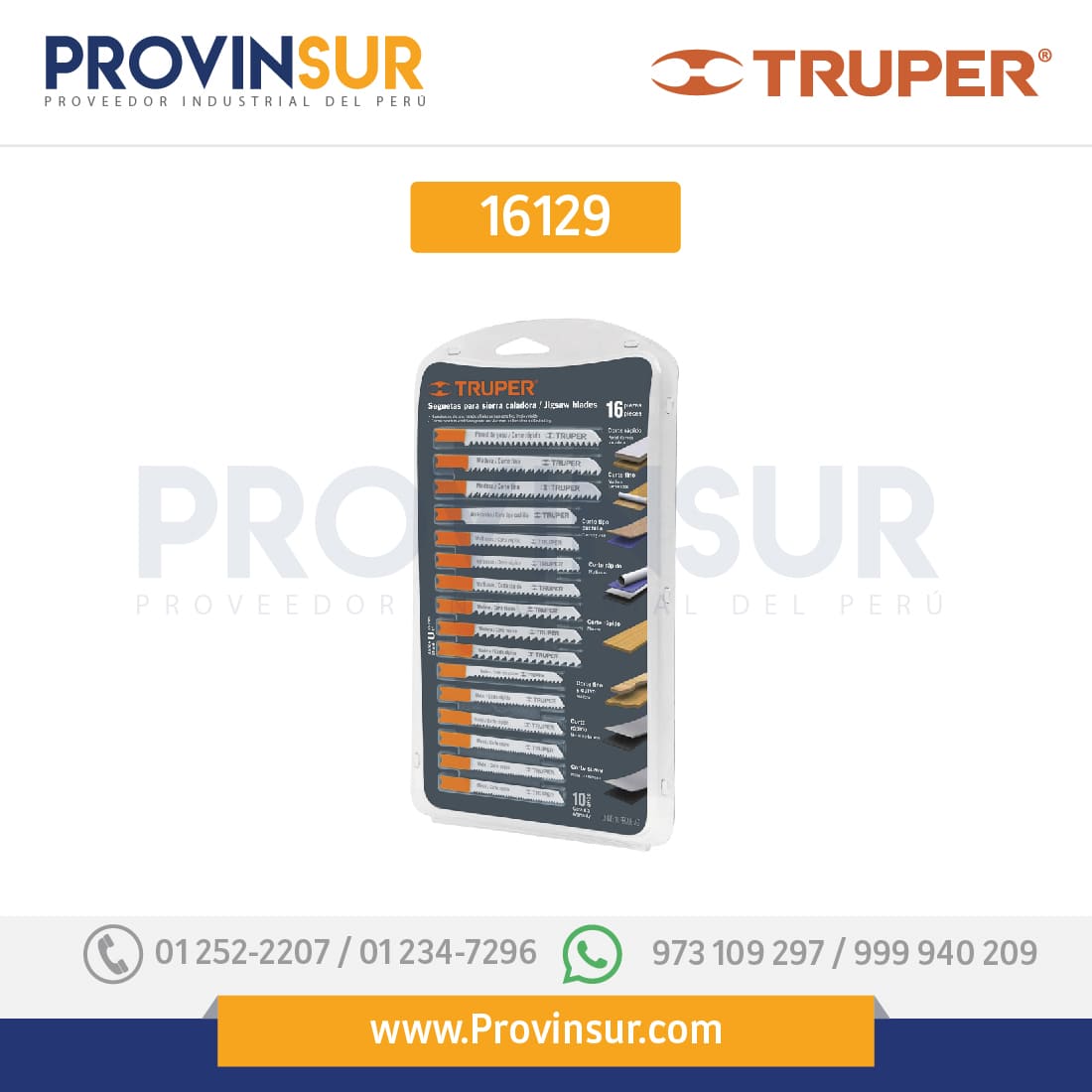Juego de 16 seguetas para caladora zanco "U" corte recto 16129 Truper