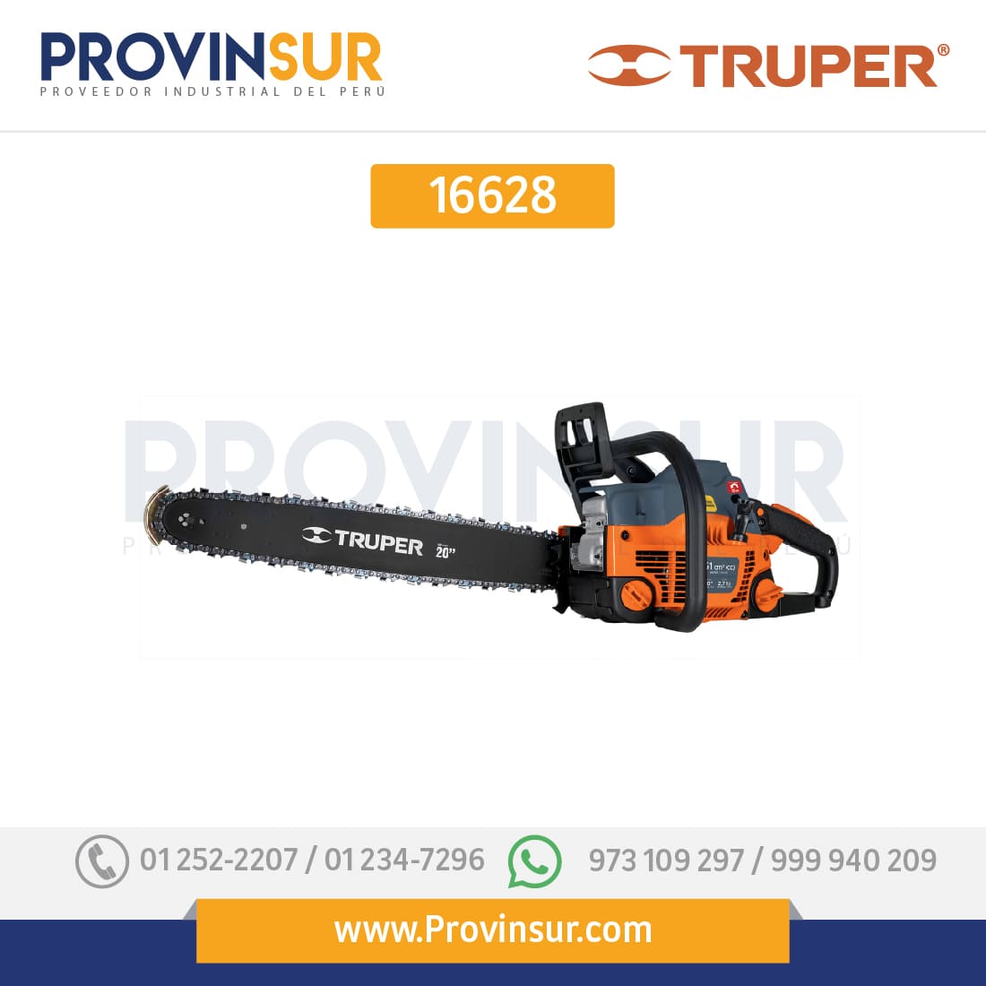 Motosierra a gasolina, motor 51 cc, barra 20" 16628 Truper