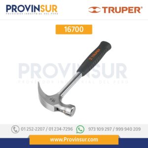 Martillo pulido 16 oz, uña curva, mango tubular con neopreno 16700 Truper