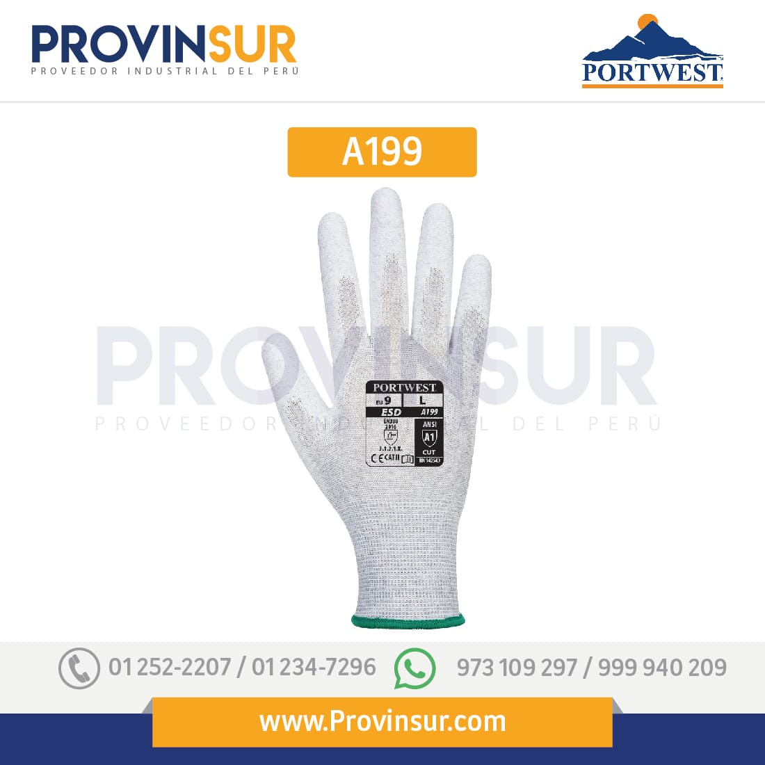Guante Antiestático Palma PU A199 Portwest