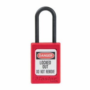 CANDADO DIELECTRICO DE 35MM DE ANCHO DE TERMOPLASTICO ZENEX CON ARCO DE NYLON DE 38MM S32RED MASTERLOCK
