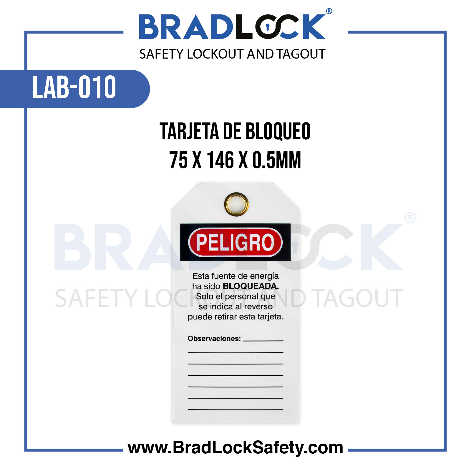 TARJETA DE BLOQUEO COD LAB-010 BRADLOCK