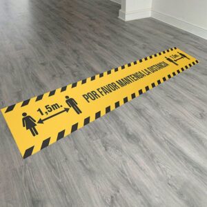 SEÑAL DE VINIL CON LAMINADO PARA PISO LÍNEA MANTENGA SU DISTANCIA N°16