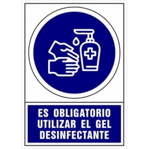 SEÑAL DE VINIL ES OBLIGATORIO EL USO DE GEL DESINFECTANTE 20X30CM N°10